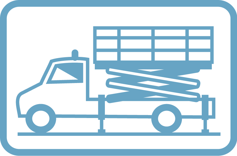 Piktogramm für Scherenbühnen, Hubarbeitsbühnen und Hubfahrzeuge